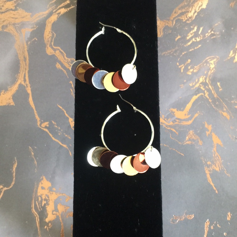 Silver tone hops gold silver copper earrings E25